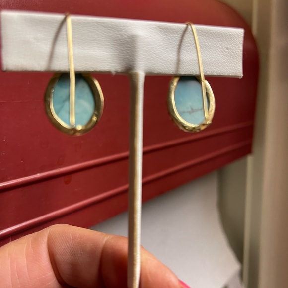 14 karat gold, sleeping beauty, raw turquoise earrings - Picture 2 of 7